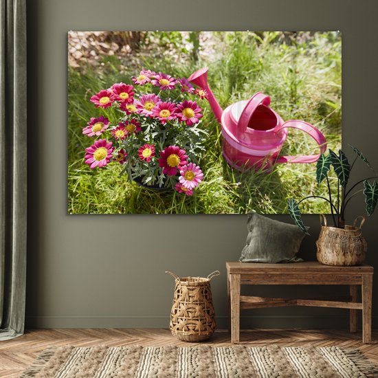 MuchoWow® Peinture sur verre 150x100 cm - Peinture sur verre acrylique - Fleurs - Arrosoir - Rose - Photo sur verre - Peintures