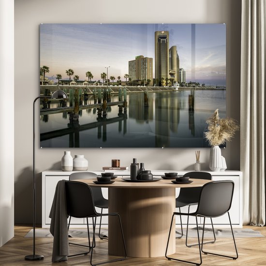 Skyline de Corpus Christi immédiatement après le lever du soleil au Texas, USA Plexiglas 180x120 cm - Tirage photo sur Glas (décoration murale en plexiglas) XXL / Groot format!