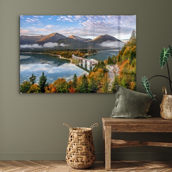 Peinture sur Verre - Alpes - Pont - Forêt - 90x60 cm - Peintures Acryliques - Photo sur Glas