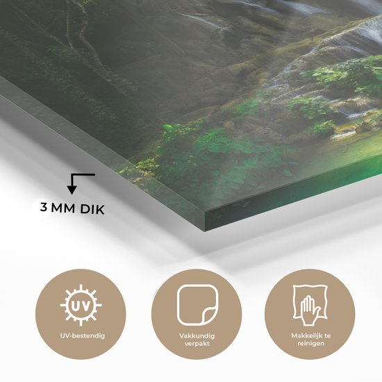 MuchoWow® Peinture sur verre 30x20 cm - Peinture sur verre acrylique - Cascade - Soleil - Arbres - Photo sur verre - Peintures