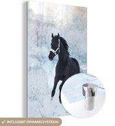 MuchoWow® Glasschilderij 100x150 cm - Schilderij acrylglas - Paard - Sneeuw - Bos - Foto op glas - Schilderijen