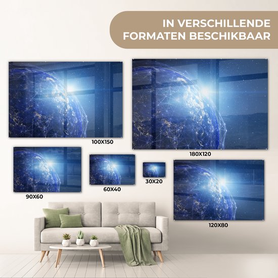 MuchoWow® Peinture sur verre - Terre - Réseau - Lumière - 150x100 cm - Peintures sur verre acrylique - Photo sur Glas