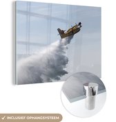 MuchoWow® Glasschilderij 120x90 cm - Schilderij acrylglas - Bos - Water - Brand - Foto op glas - Schilderijen