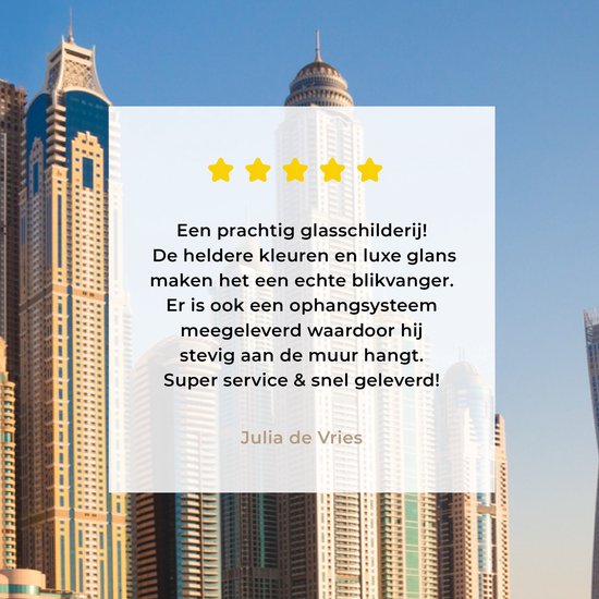 MuchoWow® Peinture sur verre - L' Skyline de la marina de Dubaï depuis la mer - 150x100 cm - Peintures sur verre acrylique - Photo sur Glas