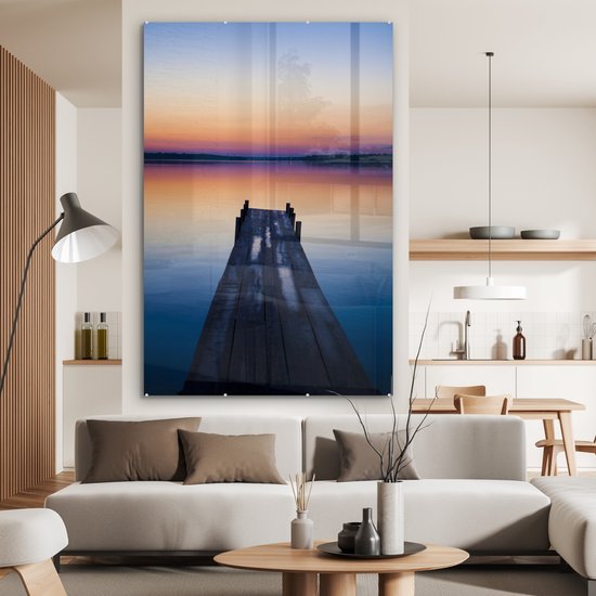 MuchoWow® Peinture sur verre 100x150 cm - Peinture sur verre acrylique - Jetée au lever du soleil - Photo sur verre - Peintures