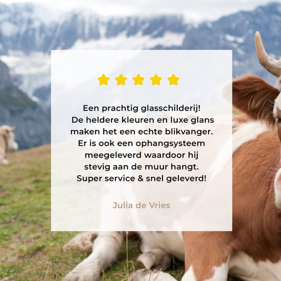 MuchoWow® Tableau sur Verre - Vaches - Prairie - Alpes - 90x60 cm - Peintures sur Verre Acrylique - Photo sur Glas