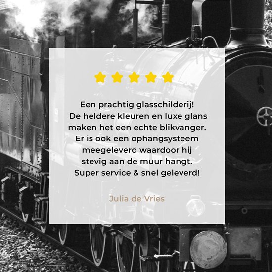 MuchoWow® Peinture sur verre 30x20 cm - Peinture sur verre acrylique - Photo Zwart et blanc d'un train à vapeur au milieu des prés - noir et blanc - Photo sur verre - Peintures