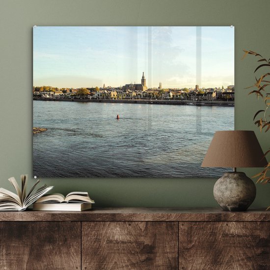 Rivière Waal et Nimègue en arrière-plan Plexiglas 80x60 cm - Tirage photo sur Glas (décoration murale en plexiglas)
