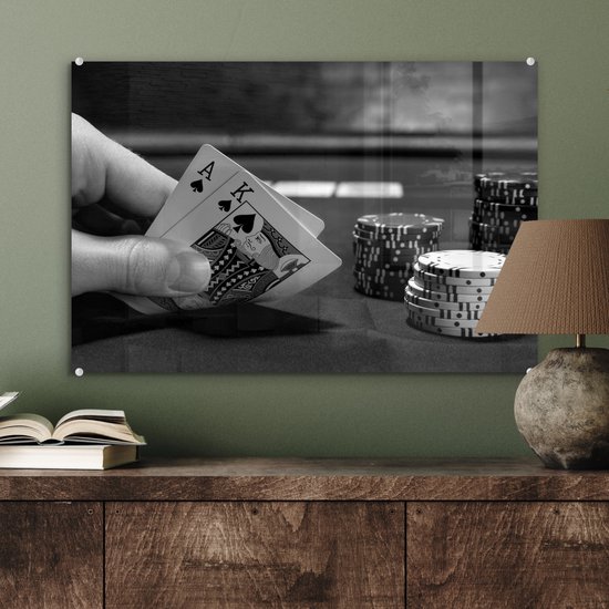Peinture sur verre - Vue rapprochée du jeu de poker - noir et blanc - 60x40 cm - Peintures sur Verre Peintures - Photo sur Glas