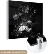 MuchoWow® Peinture sur verre - Vase avec fleurs - Peinture de Rachel Ruysch - noir et blanc - 90x90 cm - Peintures sur verre acrylique - Photo sur Glas