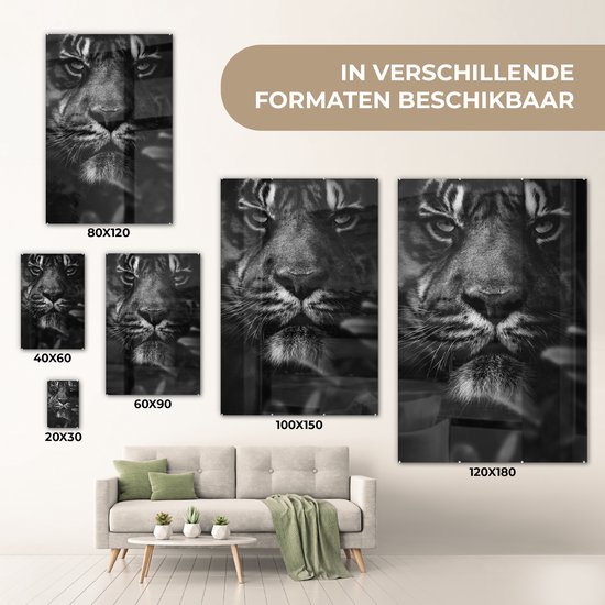 Peinture sur verre - Gros plan d'un tigre dans la jungle - noir et blanc - 80x120 cm - Peintures sur Verre Peintures - Photo sur Glas