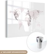 Peinture sur Verre - Carte du Wereldkaart - Marbre - Grijs - 120x90 cm - Peintures sur Verre Peintures - Photo sur Glas
