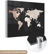 Peinture sur Verre - Carte du Wereldkaart - Zwart - Wit - 160x120 cm - Peintures sur Verre Peintures - Photo sur Glas