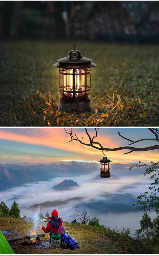 Outdoor Camping LED-Lights - Draagbaar - Retro style - Dimbaar - Oplaadbaar - Zwart van OutDoor — afbeelding 4