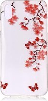 GadgetBay Bloesentak met vlinders Soepel TPU hoesje iPhone XS Max - Rood