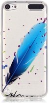 GadgetBay Doorzichtig hoesje iPod Touch 5 6 7 TPU blauwe veer spikkels