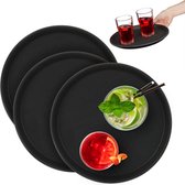 Relaxdays horeca dienblad - set van 3 - zwart - rond serveerblad - antislip - Ø 28 cm