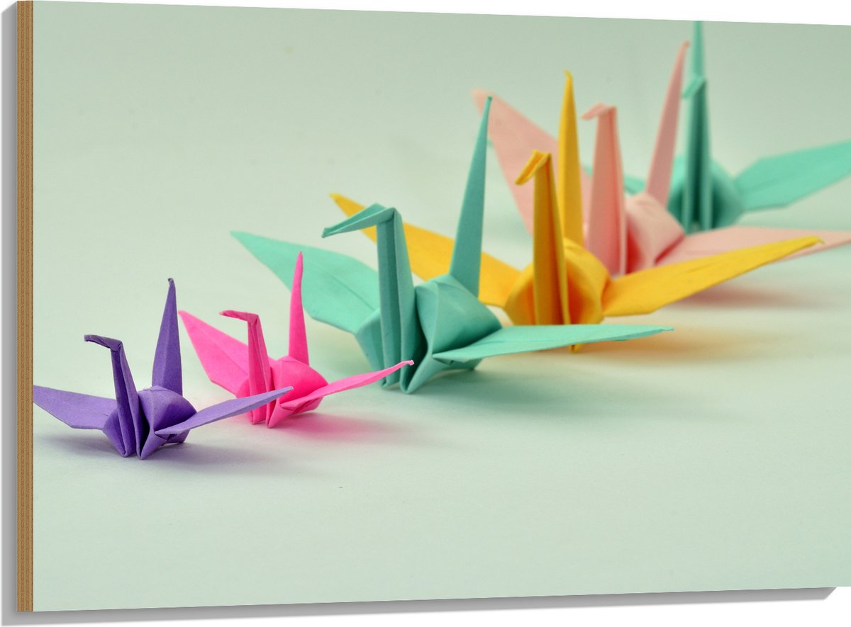 Origami Rijjeun Hout - Rij van Verschillende Grotes en Kleuren Origami Vogels op ...