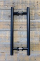 Set de poignées de porte - rondes - acier inoxydable - revêtement en poudre noir mat