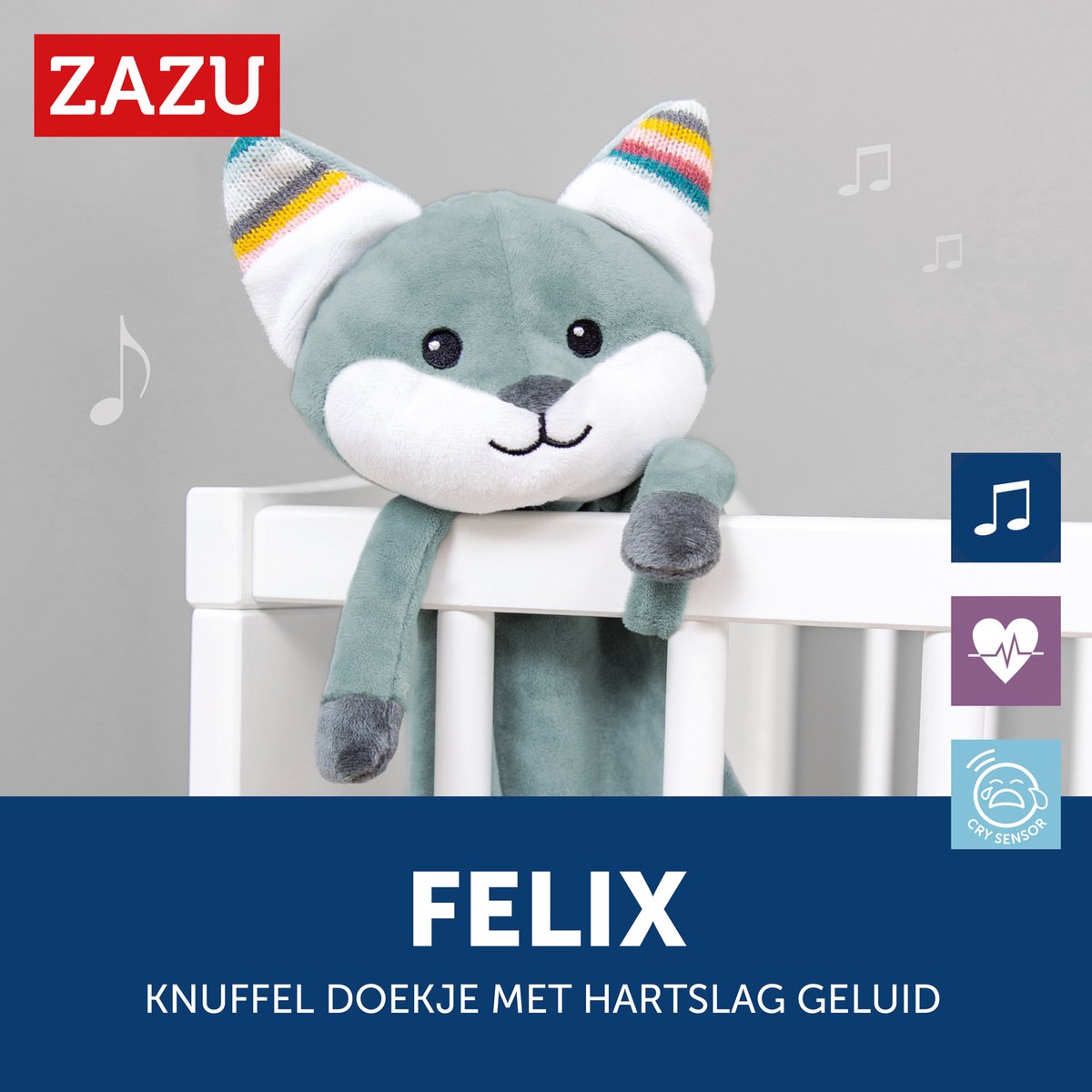 Zazu Felix de Vos - Heartbeat & White Noise Knuffeldoekje - Blauw - 35 cm — afbeelding 5