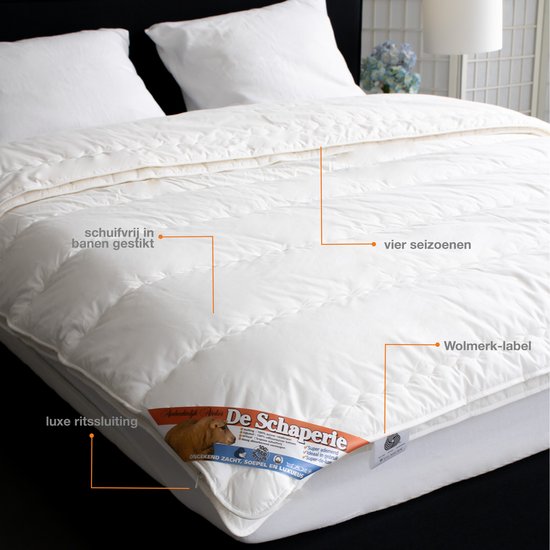De Schaperie - Luxe 4-Seizoenen 100% IWS Zuiver Scheer wollen Dekbed met Rits - All-Season - 240x220 cm (extra lang) van De Schaperie — afbeelding 5