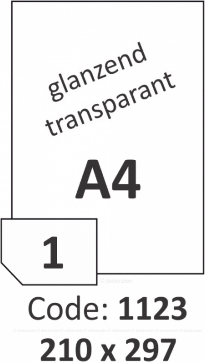 R0400.1123.A Rayfilm Glanzend transparant zelfklevende PE-film 50µ 210x297 mm - 1 per blad - 100 etiketten per doos van 100 vel