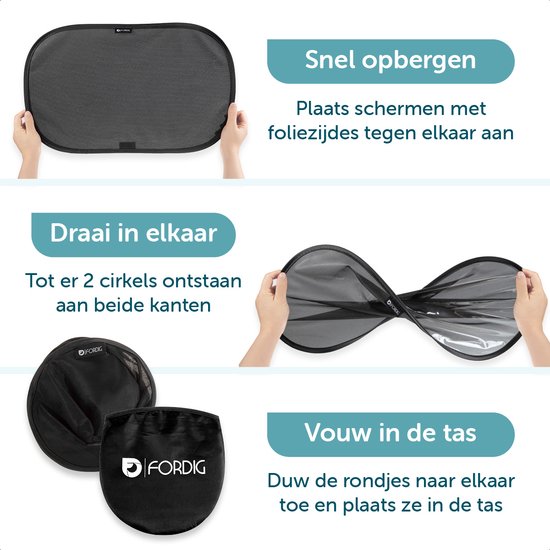ForDig Zonnescherm Auto (2 Stuks) - Extra Donker - Zonwering UV Protectie voor Auto Zijruit – Zonwering Auto – Zonder zuignappen – 80 GSM – 51 x 31 CM