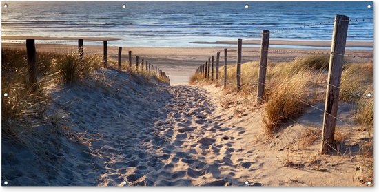 Foto: Tuinposter strand en duinen tuindecoratie zee 200x100 cm tuinschilderij voor buiten natuur tuindoek zomer wanddecoratie schuttingdoek balkon decoratie muurdecoratie buitenschilderijen voor in de tuin