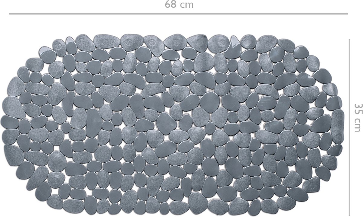 Wicotex Badmat 68x35cm - Antislip Mat - Antislipmat bad - Badmat - Schimmelbestendig - Met Zuignappen - Luxe stenen look - Wasbaar - Grijs