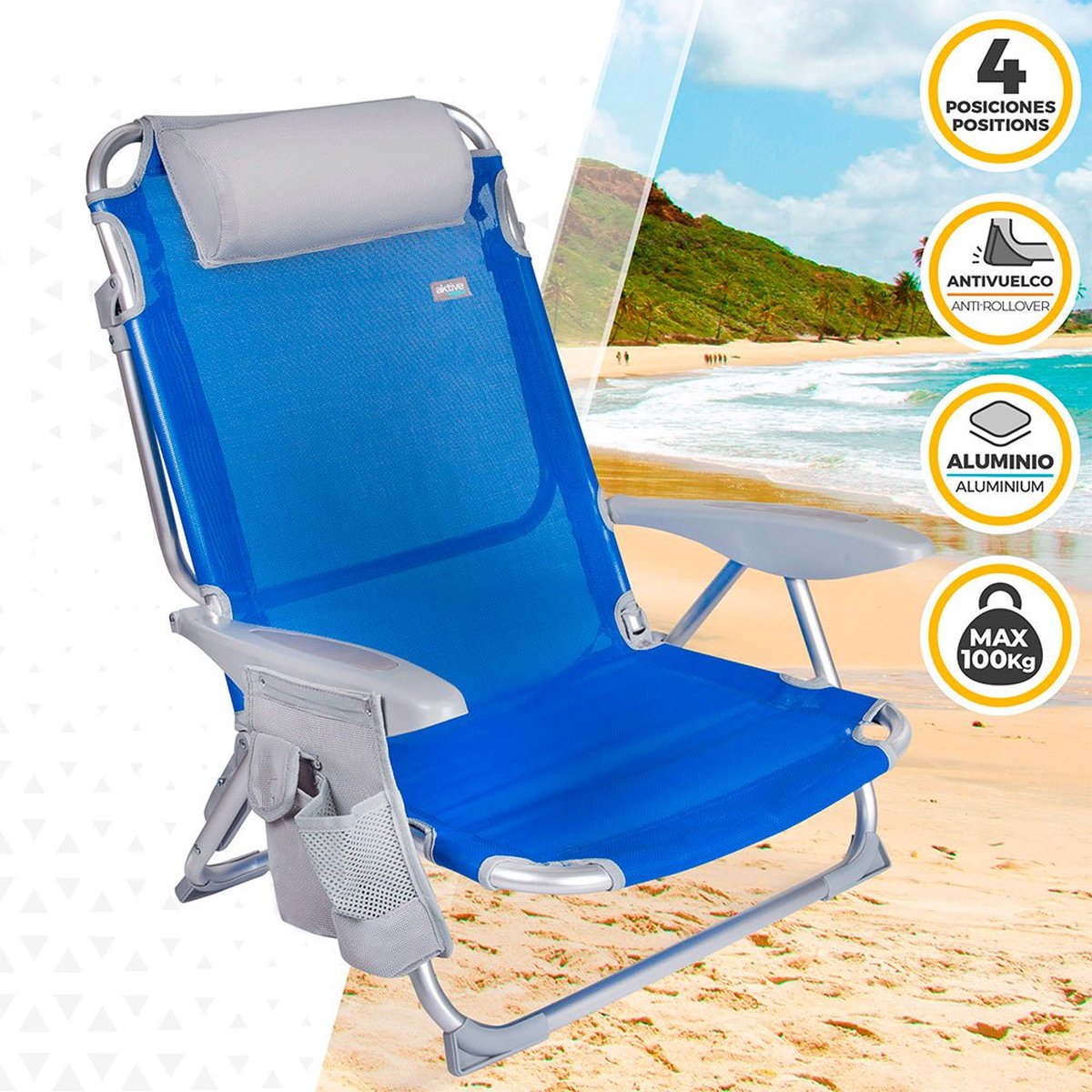 Chaise Pliante Aktive Bleu 65 x 60 x 43 cm