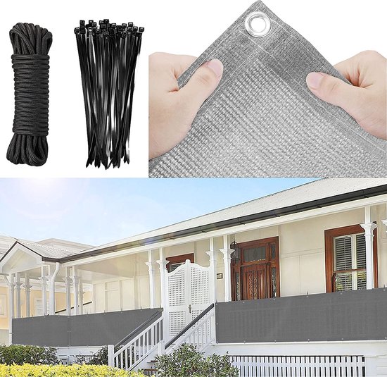 Recinzione Copertura per Balcone 90 x 240 cm Protezione UV Resistente Al Vento Recinzione Copri Ringhiera con Fascette per Balcone Giardino Esterno, Verde Scuro