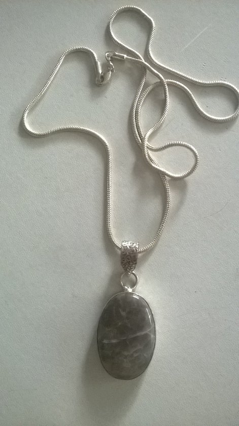 Gemstones-silver-natuursteen ketting zilver 925-hanger agaat 3x2 cm in zilver 925 18g 54 cm