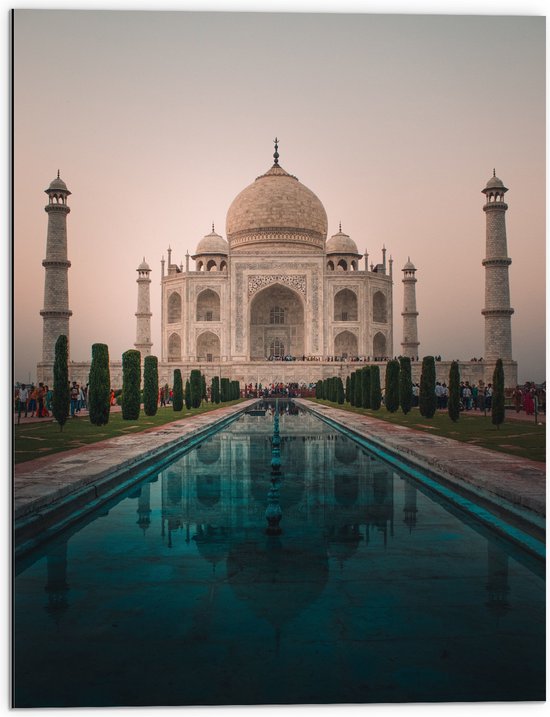 Dibond - Tai Mahal Moskee - India - 60x80 cm Foto op Aluminium (Wanddecoratie van metaal)