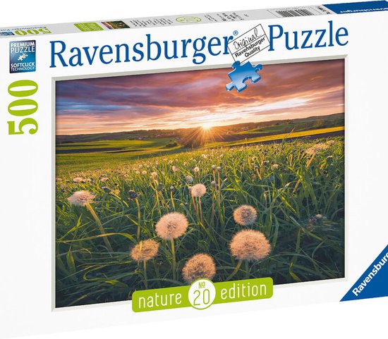 Foto: Ravensburger puzzel paardenbloemen bij zonsondergang legpuzzel 500 stukjes