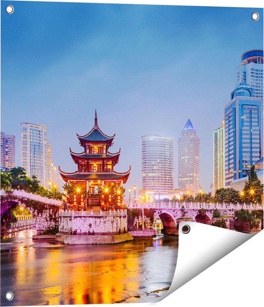 Gards Tuinposter Rivier bij Stad Guiyang in China - 60x60 cm - Tuindoek - Tuindecoratie - Wanddecoratie buiten - Tuinschilderij Multikleur
