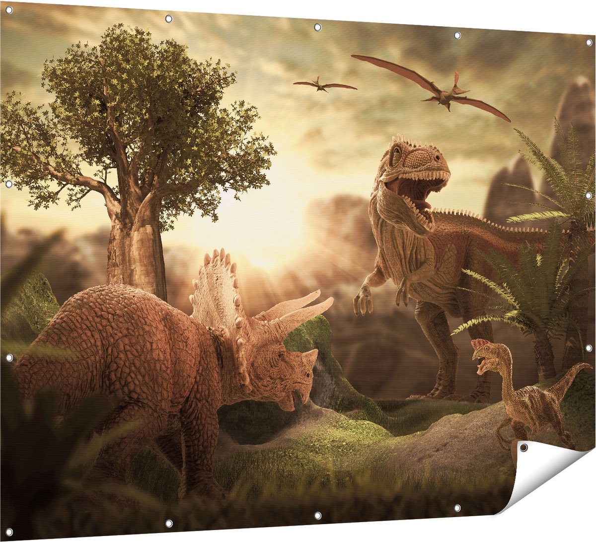 Gards Tuinposter Dinosauri�rs in de Natuur - Dino's - 160x120 cm - Tuindoek - Tuindecoratie - Wanddecoratie buiten - Tuinschilderij Multikleur
