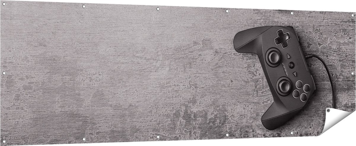 Gards Tuinposter Twee Game Controllers op Tafel - Gaming - 210x70 cm - Tuindoek - Tuindecoratie - Wanddecoratie buiten - Tuinschilderij Multikleur