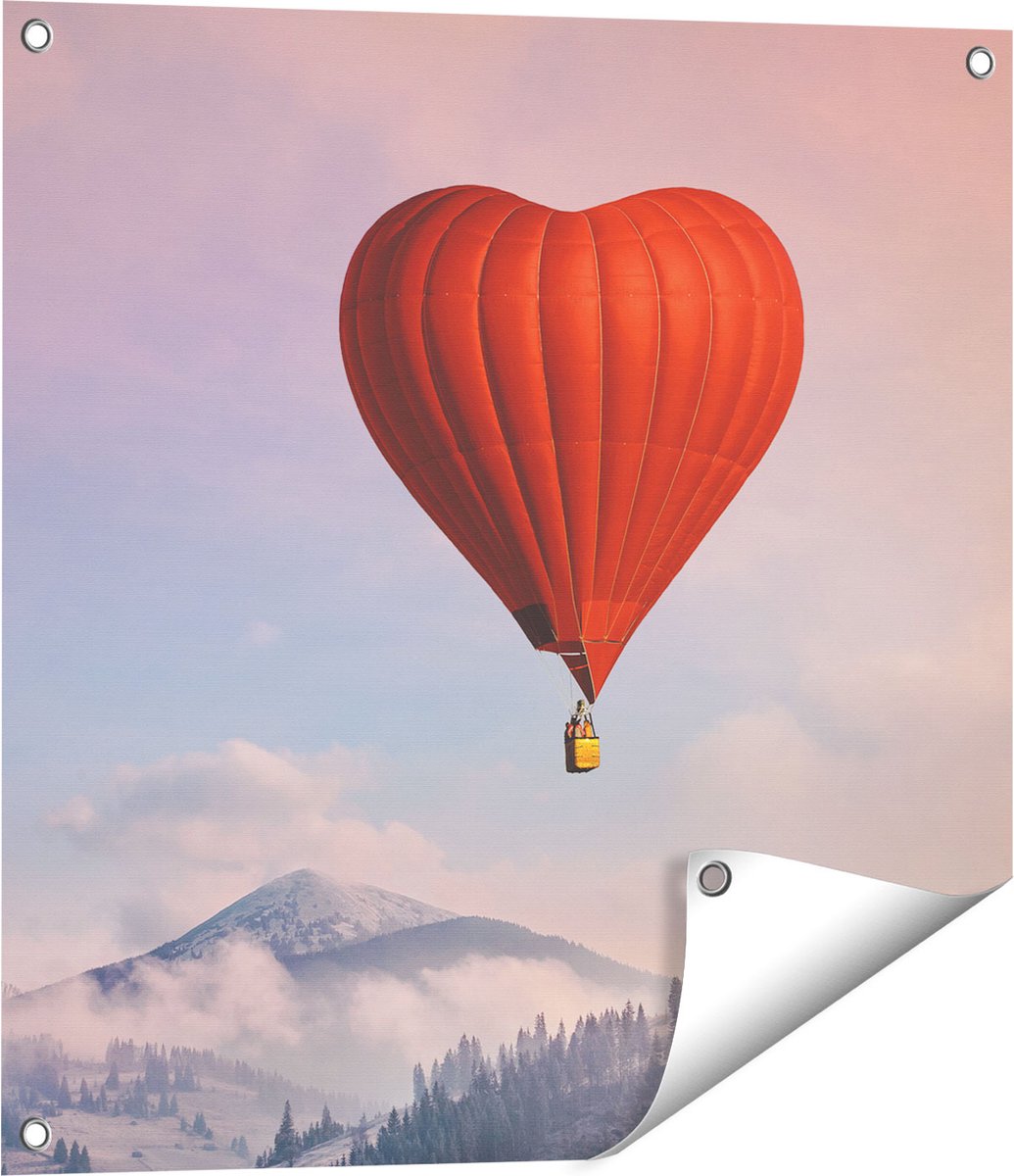 Gards Tuinposter Luchtballon in de Vorm van een Hart - 60x60 cm - Tuindoek - Tuindecoratie - Wanddecoratie buiten - Tuinschilderij Multikleur