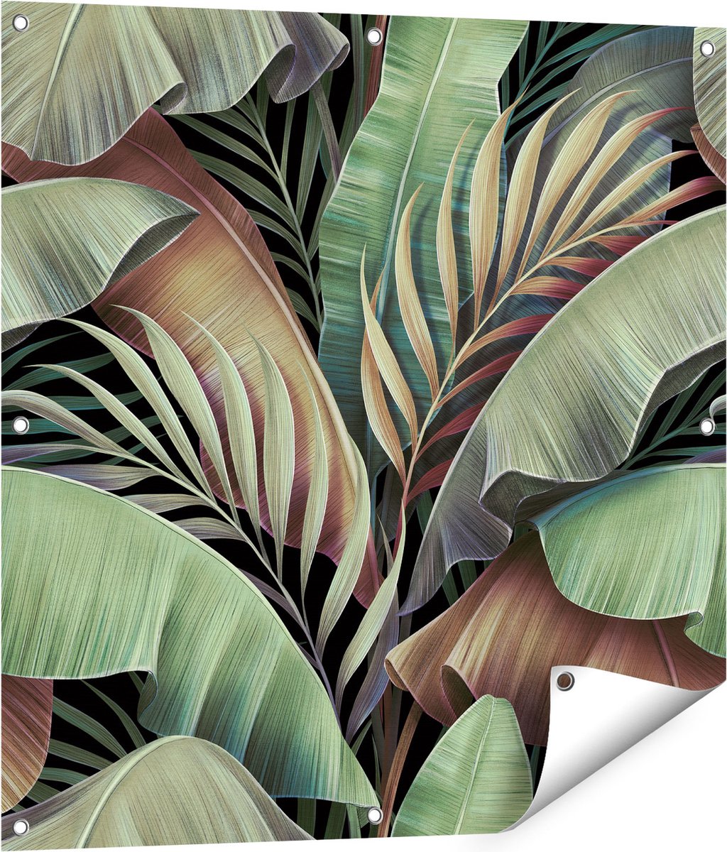 Gards Tuinposter Tropische Bladeren - 80x80 cm - Tuindoek - Tuindecoratie - Wanddecoratie buiten - Tuinschilderij Multikleur