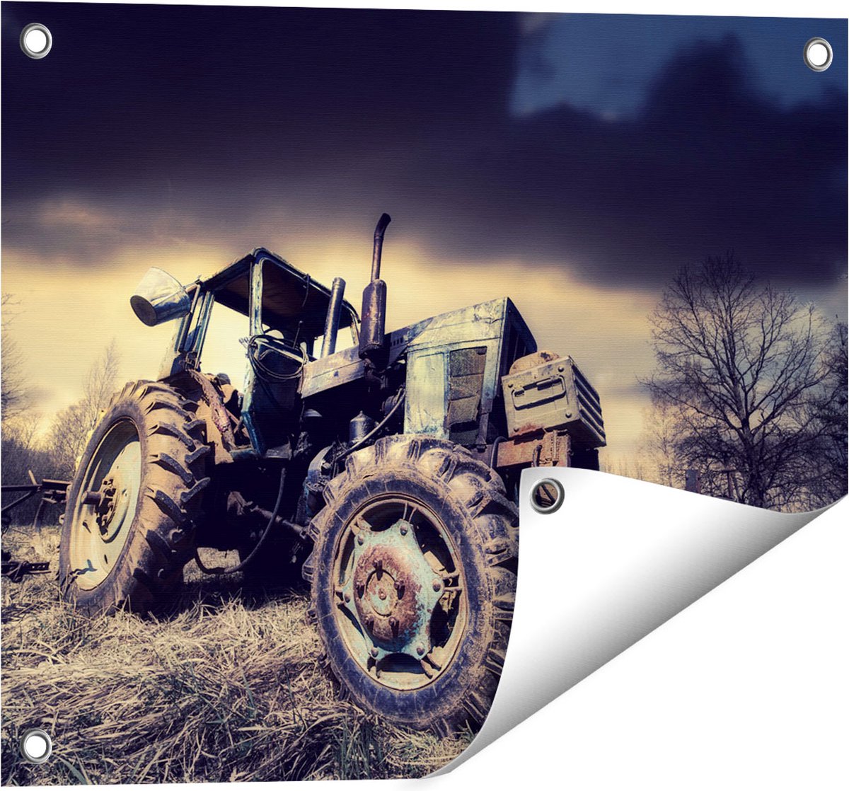 Gards Tuinposter Oude Tractor op het Grasveld - Trekker - 50x40 cm - Tuindoek - Tuindecoratie - Wanddecoratie buiten - Tuinschilderij Multikleur