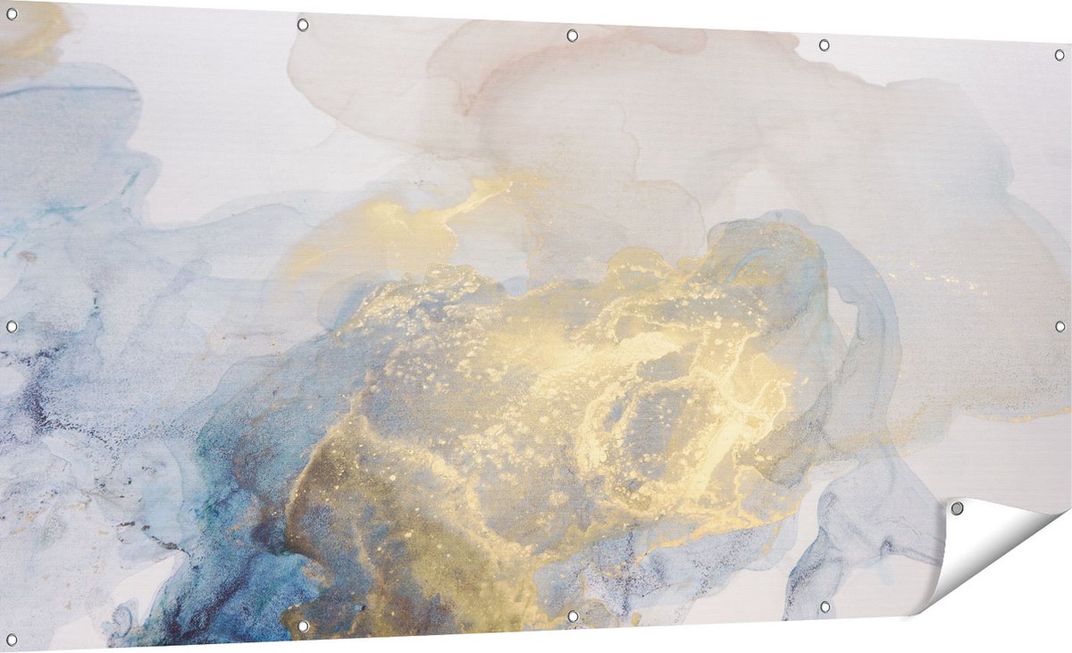 Gards Tuinposter Abstracte Kunst van Grijze Gouden Marmer - 180x90 cm - Tuindoek - Tuindecoratie - Wanddecoratie buiten - Tuinschilderij Multikleur