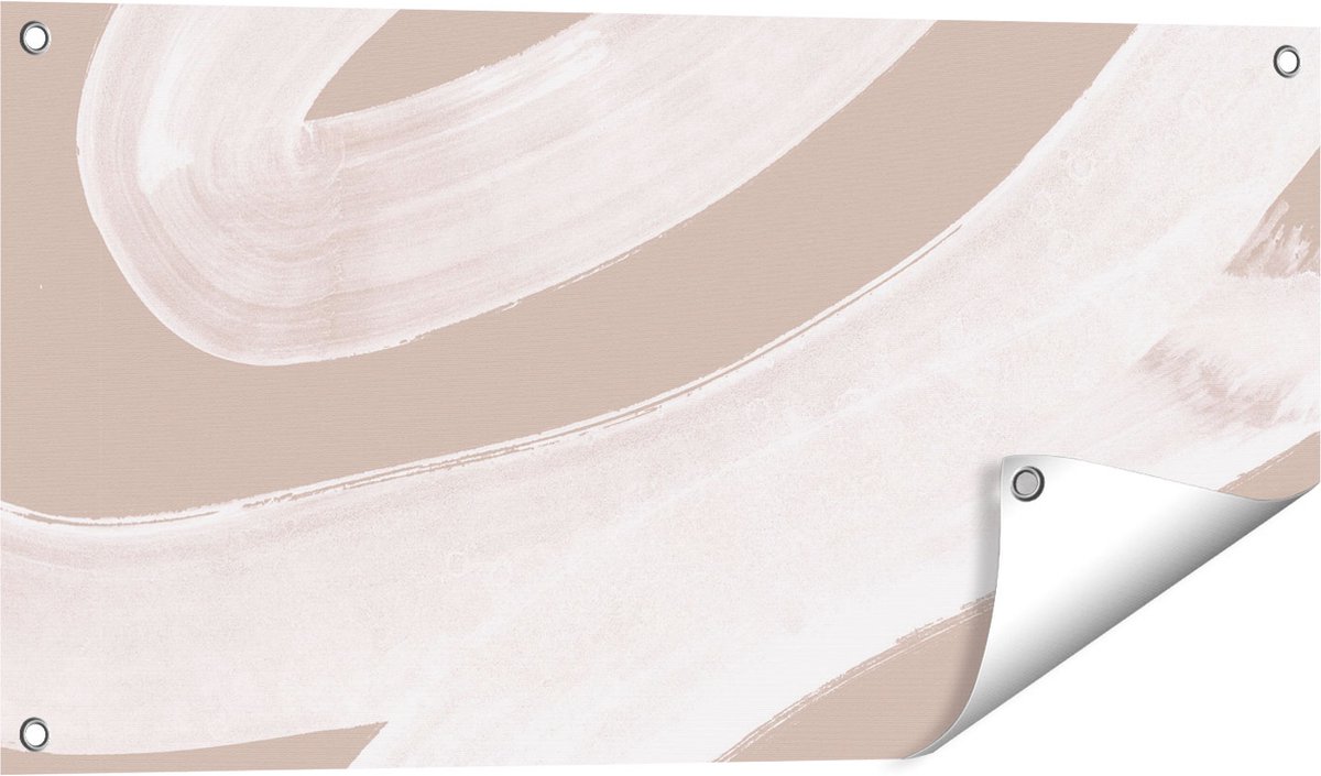 Gards Tuinposter Abstracte Kunst - Witte Strepen op Beige - 80x40 cm - Tuindoek - Tuindecoratie - Wanddecoratie buiten - Tuinschilderij Multikleur