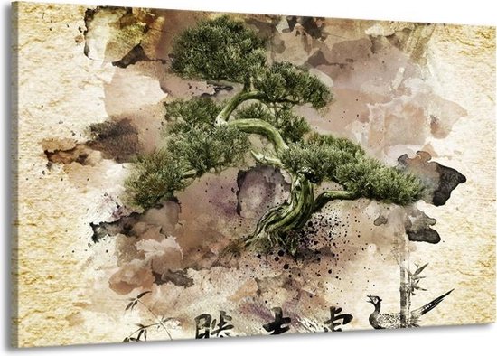 Canvas schilderij Bonsai | Groen, Wit |