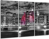 GroepArt - Schilderij -  New York - Zwart, Wit, Roze - 120x80cm 3Luik - 6000+ Schilderijen 0p Canvas Art Collectie