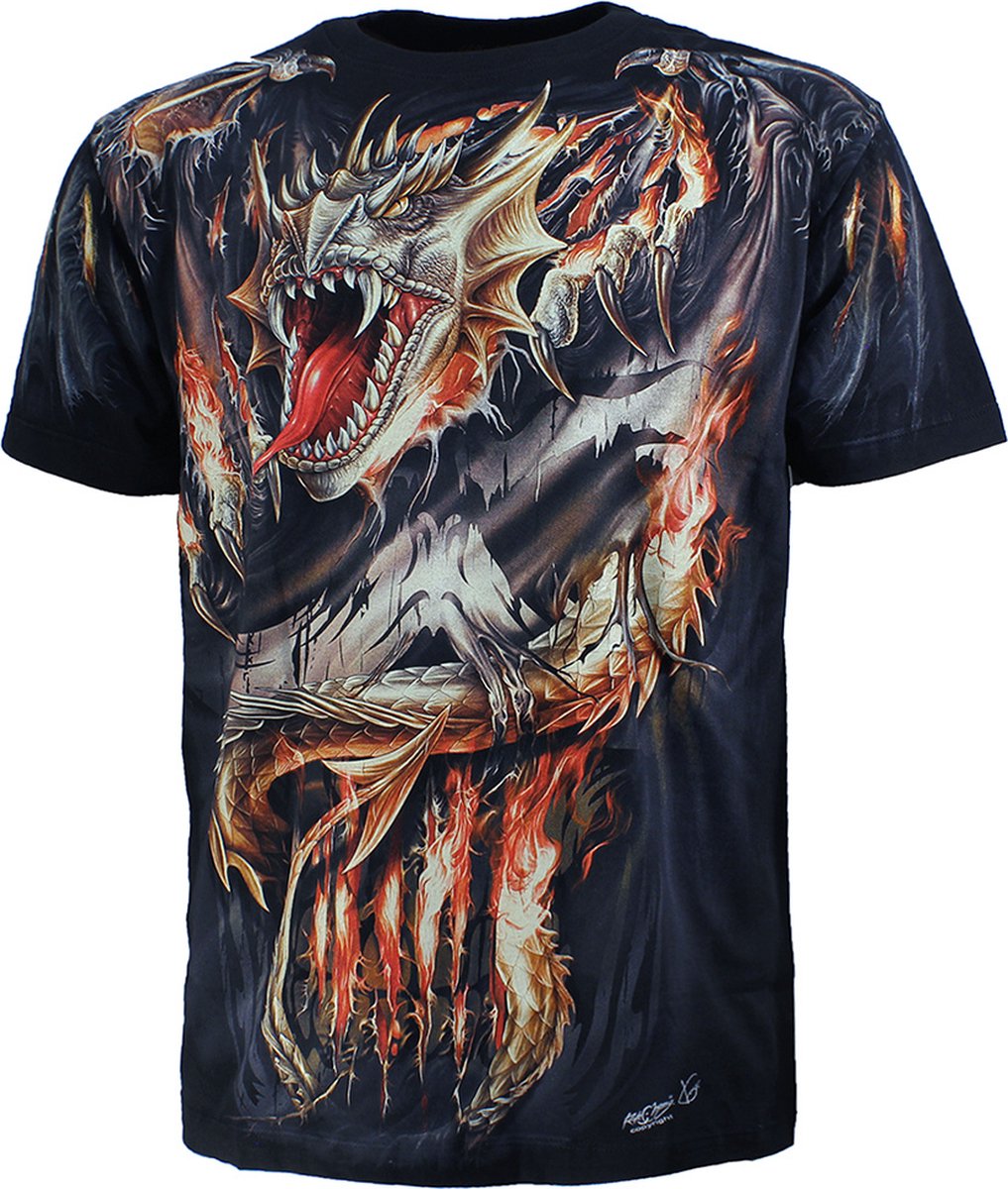 Biker Vuurdraak Fire Dragon T-Shirt - Origineel Design - XL