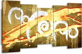 GroepArt - Canvas Schilderij - Art - Geel, Rood, Bruin - 150x80cm 5Luik- Groot Collectie Schilderijen Op Canvas En Wanddecoraties