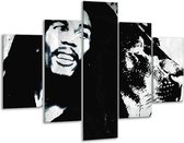 Glasschilderij -  Bob Marley - Zwart, Wit - 100x70cm 5Luik - Geen Acrylglas Schilderij - GroepArt 6000+ Glasschilderijen Collectie - Wanddecoratie- Foto Op Glas