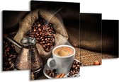 GroepArt - Schilderij - Koffie. Keuken Bruin. Geel. Luik - Wit, Bruin En Geel - 90 X 160 Cm