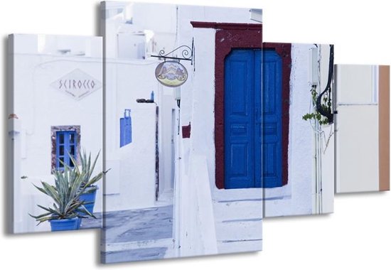 GroepArt - Schilderij -  Griekenland - Wit, Blauw - 160x90cm 4Luik - Schilderij Op Canvas - Foto Op Canvas