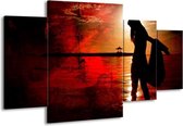 GroepArt - Schilderij -  Vrouw - Rood, Zwart, Wit - 160x90cm 4Luik - Schilderij Op Canvas - Foto Op Canvas